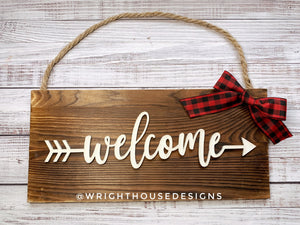 Welcome Arrow Word Art - Rustic Farmhouse - Reclaimed Pallet Plank Board Sign - Wooden Wall Art - Bookshelf Decor and She Shed Signs
