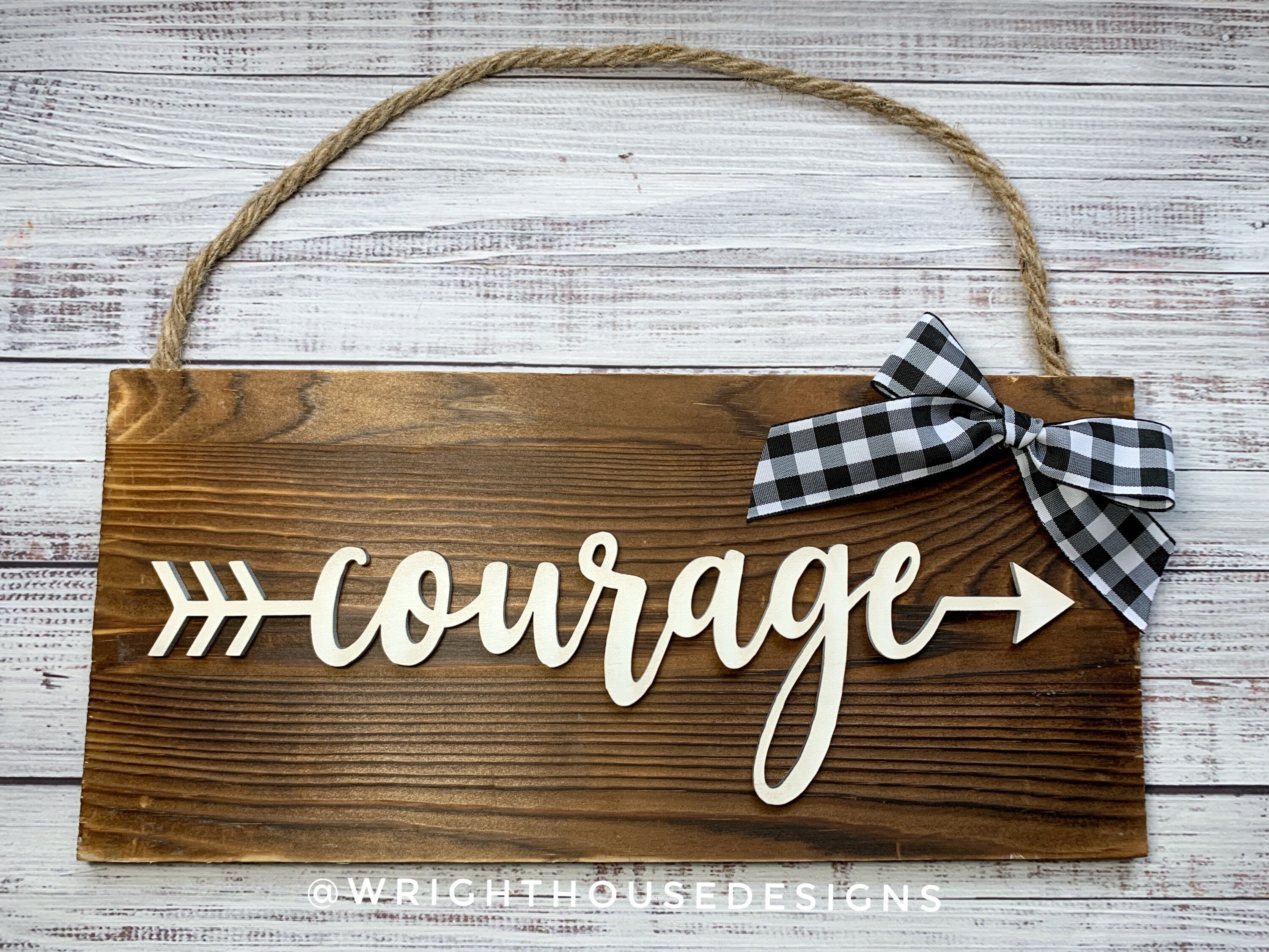 Courage Arrow Word Art - Rustic Farmhouse - Reclaimed Pallet Plank Board Sign - Wooden Wall Art - Bookshelf Decor and She Shed Signs