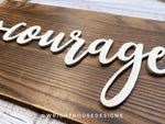 Load image into Gallery viewer, Courage Arrow Word Art - Rustic Farmhouse - Reclaimed Pallet Plank Board Sign - Wooden Wall Art - Bookshelf Decor and She Shed Signs
