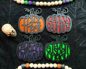 Halloween Layered Wooden Pumpkin Ornaments - Happy Haunting - Trick or Treat - Hocus Pocus - Seasonal Coffee Bar Decor - Tier Tray Accents