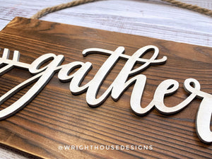 Gather Arrow Word Art - Rustic Farmhouse - Reclaimed Pallet Plank Board Sign - Wooden Wall Art - Bookshelf Decor and She Shed Signs