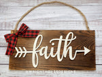 Load image into Gallery viewer, Faith Arrow Word Art - Rustic Farmhouse - Reclaimed Pallet Plank Board Sign - Wooden Wall Art - Bookshelf Decor and She Shed Signs
