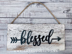 Load image into Gallery viewer, Blessed Arrow Word Art - Rustic Farmhouse - Whitewash Reclaimed Wood Plank Board Sign - Wooden Wall Art - Home Decor and She Shed Signs
