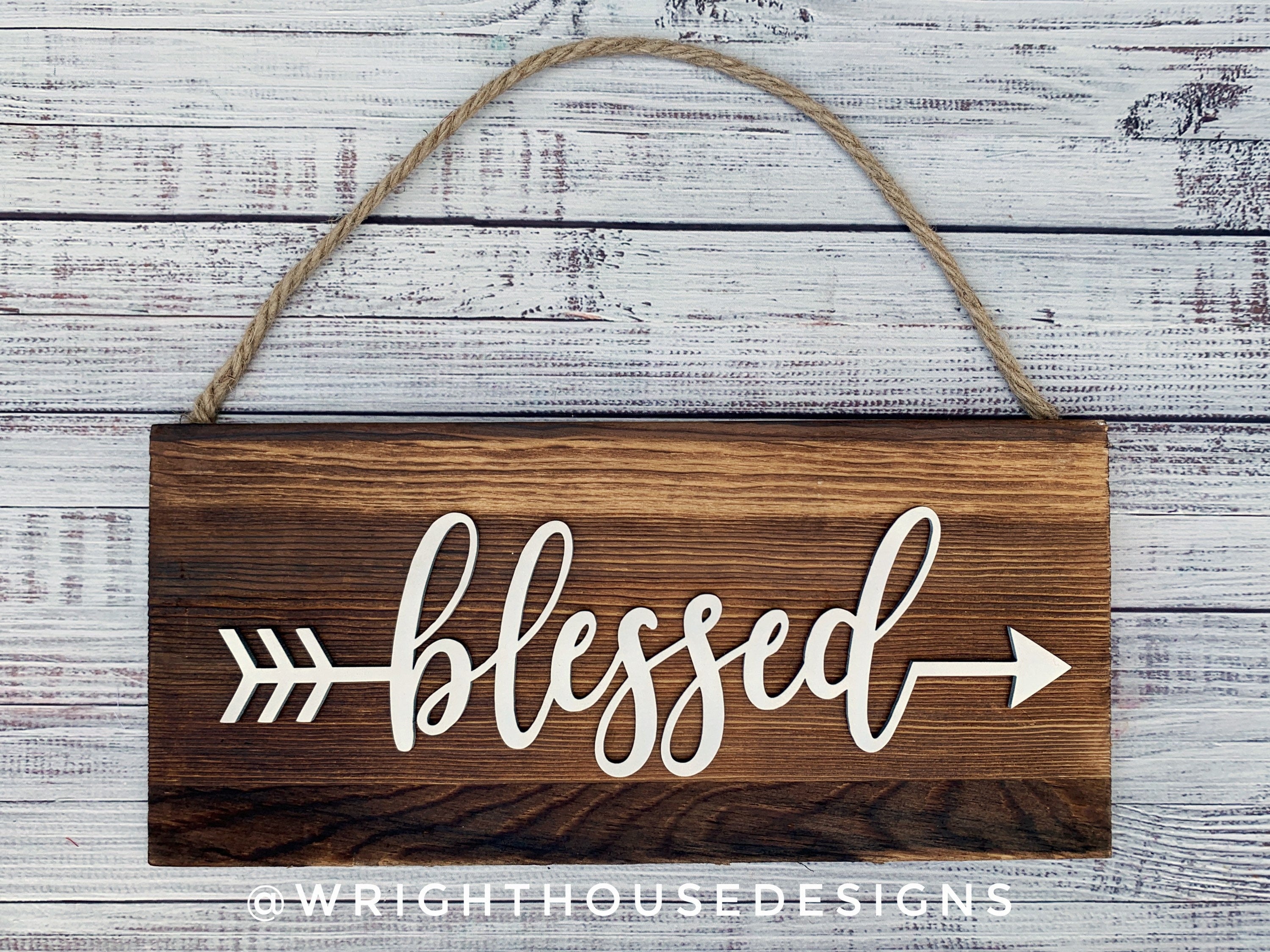 Blessed Arrow Word Art - Rustic Farmhouse - Reclaimed Pallet Plank Board Sign - Wooden Wall Art - Bookshelf Decor and She Shed Signs