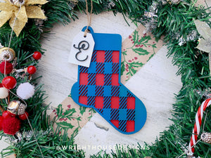 Buffalo Plaid Monogram Stocking - Personalized Christmas Tree Ornament