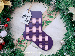 Buffalo Plaid Monogram Stocking - Personalized Christmas Tree Ornament