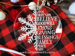 Load image into Gallery viewer, Snowflake - Joy Love Friends Believe - Laser Engraved Acrylic Christmas Tree Ornament
