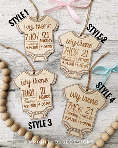 Baby Bodysuit Ornament - Baby's First Christmas Ornament - Personalized Newborn Birth Announcement - Birth Vitals
