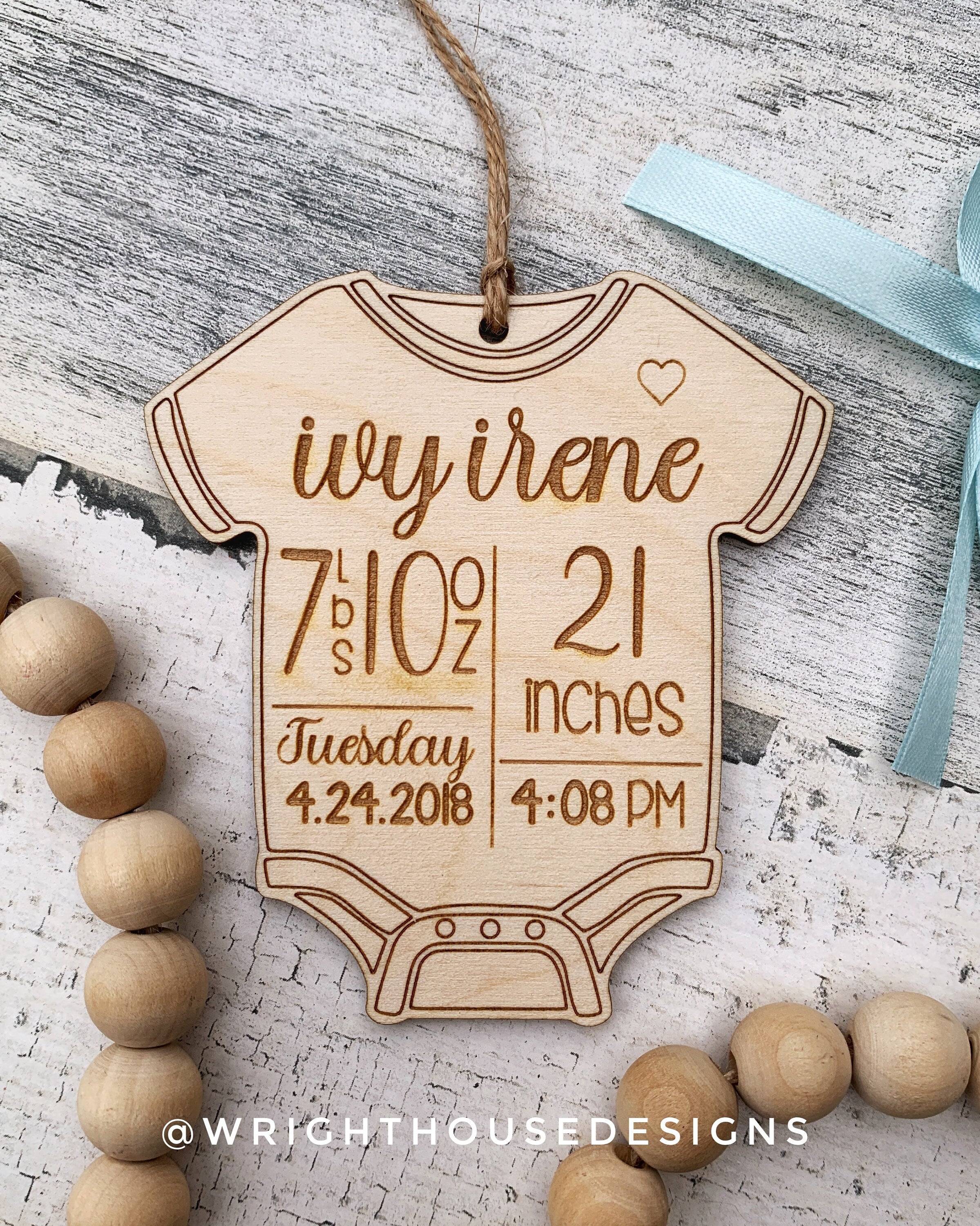 Baby Bodysuit Ornament - Baby's First Christmas Ornament - Personalized Newborn Birth Announcement - Birth Vitals