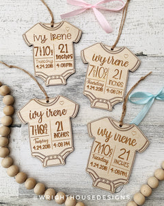 Baby Bodysuit Ornament - Baby's First Christmas Ornament - Personalized Newborn Birth Announcement - Birth Vitals