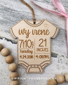 Baby Bodysuit Ornament - Baby's First Christmas Ornament - Personalized Newborn Birth Announcement - Birth Vitals