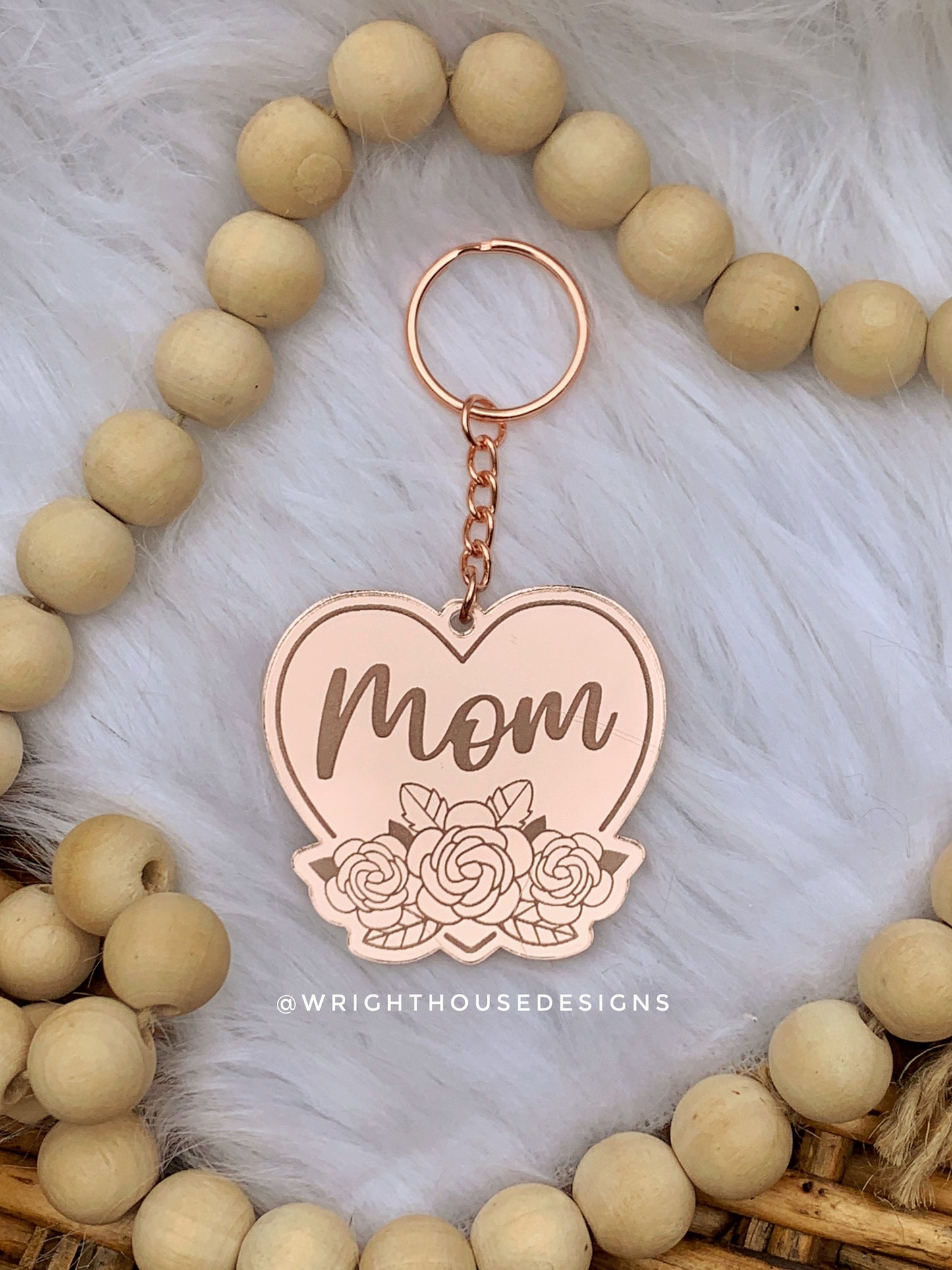 Mother’s Day Floral Heart Mirrored Acrylic Keychain - Customized - Gift For Her - Gift For Mom, Grandmother, Aunt, Stepmom