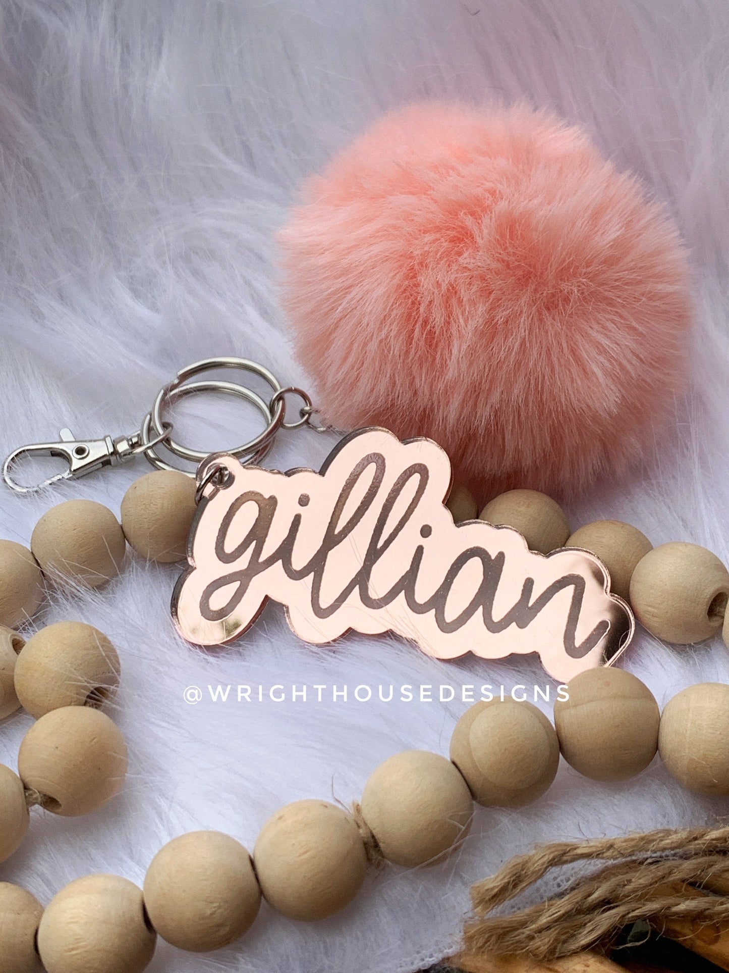 Personalized Name Mirrored Acrylic Pom Pom Keychain - Mother's Day- Father's Day  - Gift For Her - Gift For Friends