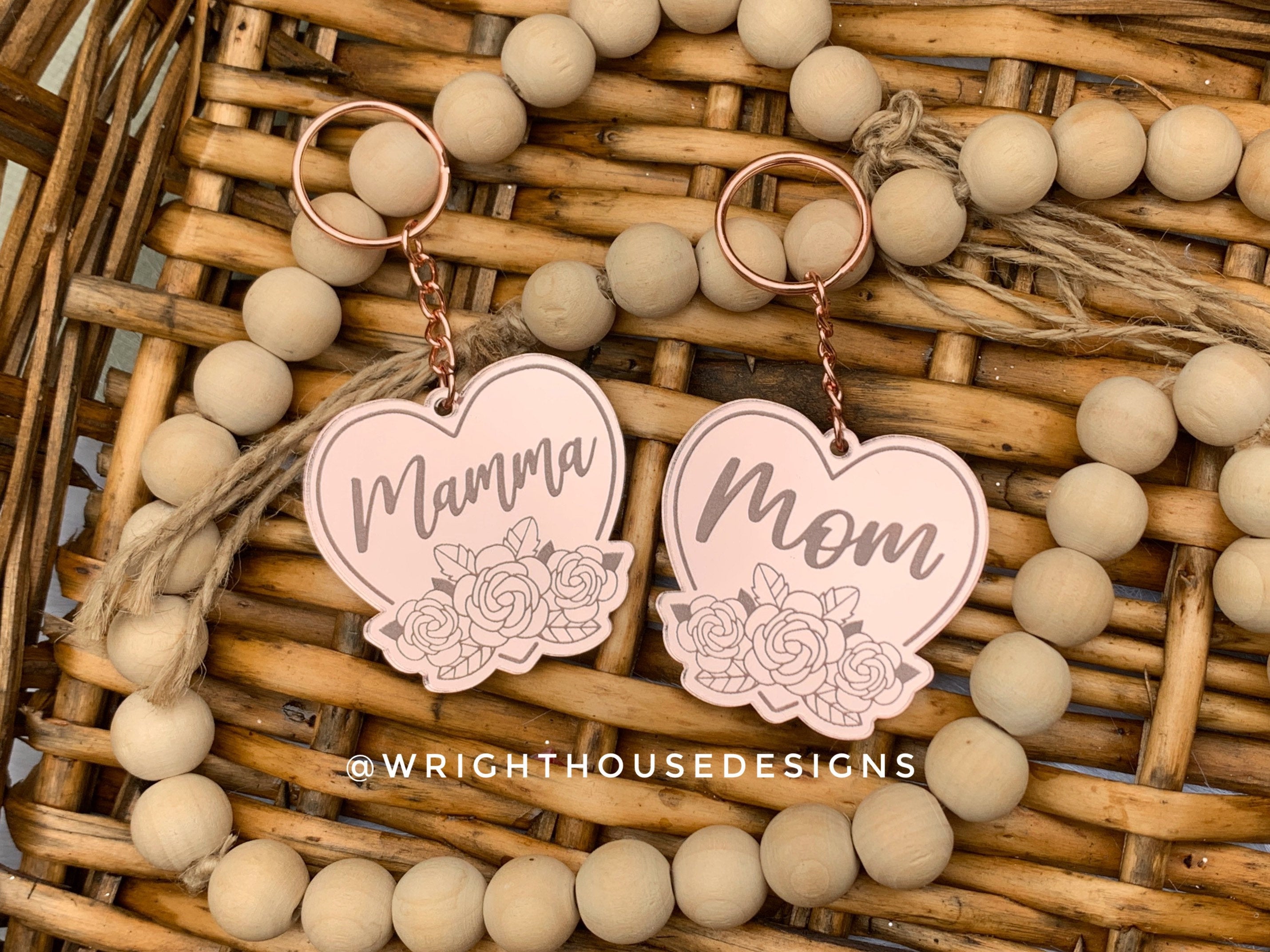 Mother’s Day Floral Heart Mirrored Acrylic Keychain - Gift For Mom, Grandmother, Aunt, Stepmom