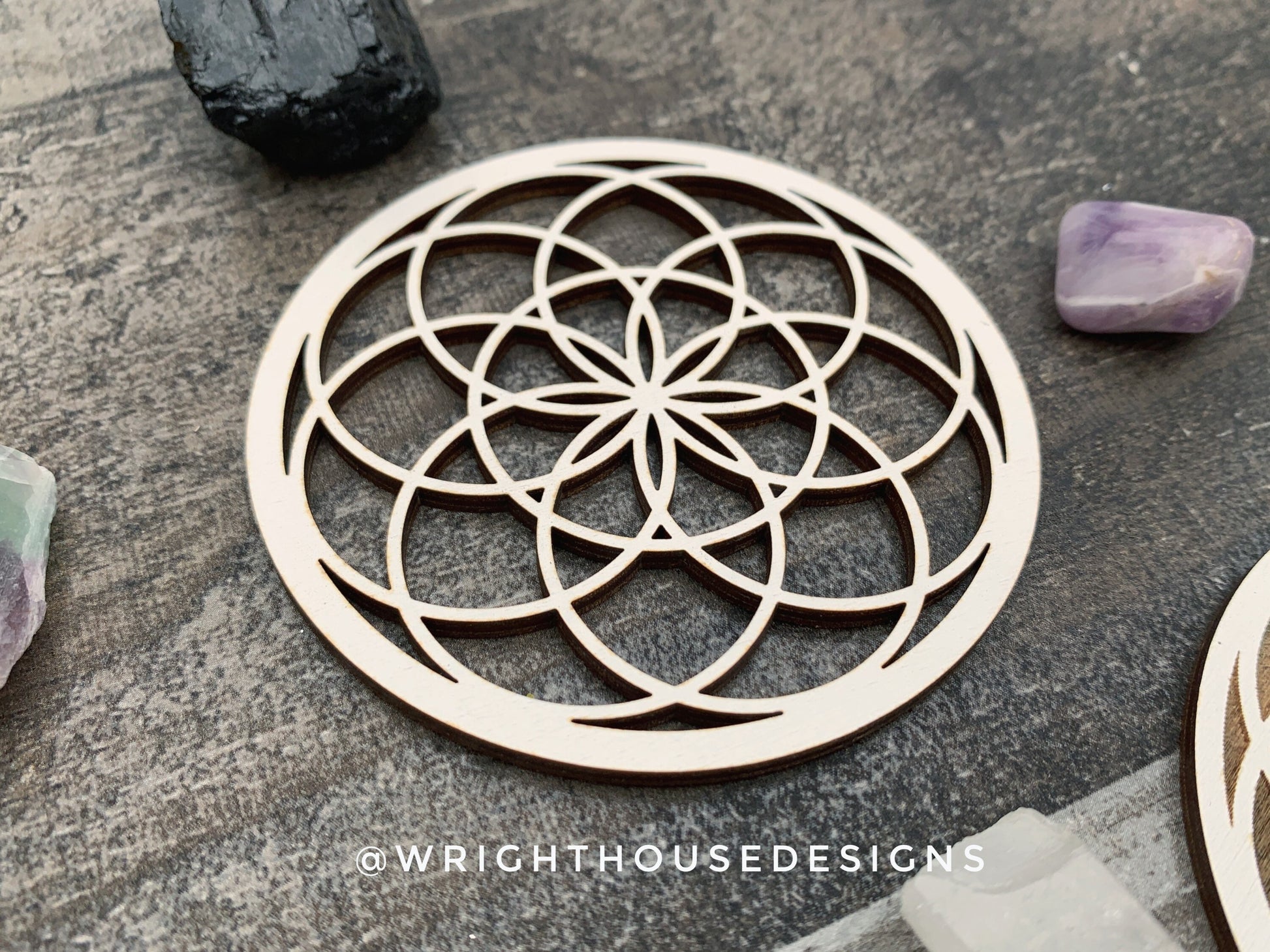 Seed of Life - Flower of Life - Wood Crystal Grid - Coaster - Coffee and Tea - Yoga and Meditation Guide