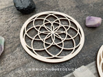 Load image into Gallery viewer, Seed of Life - Flower of Life - Wood Crystal Grid - Coaster - Coffee and Tea - Yoga and Meditation Guide
