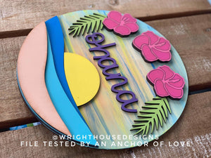 DIGITAL FILE - Ohana Hibiscus Sunset - Summer Tropical Floral Round - Files for Sign Making - SVG Cut File For Glowforge