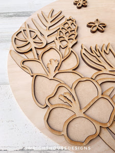 DIGITAL FILE - Hibiscus, Lily, Birds of Paradise - Intermediate Tropical Floral Round - Files for Sign Making - SVG Cut File For Glowforge