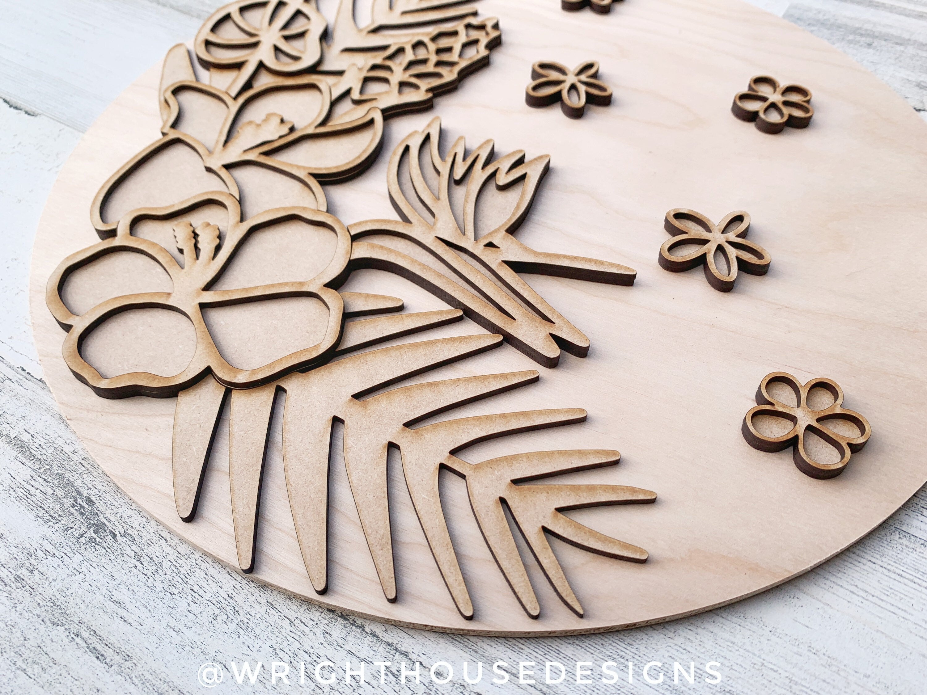 DIGITAL FILE - Hibiscus, Lily, Birds of Paradise - Intermediate Tropical Floral Round - Files for Sign Making - SVG Cut File For Glowforge