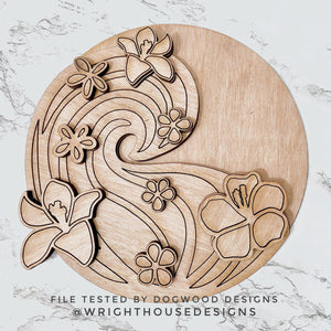 DIGITAL FILE - Shaka Tropical Waves - Floral Round - Files for Sign Making - SVG Cut File For Glowforge