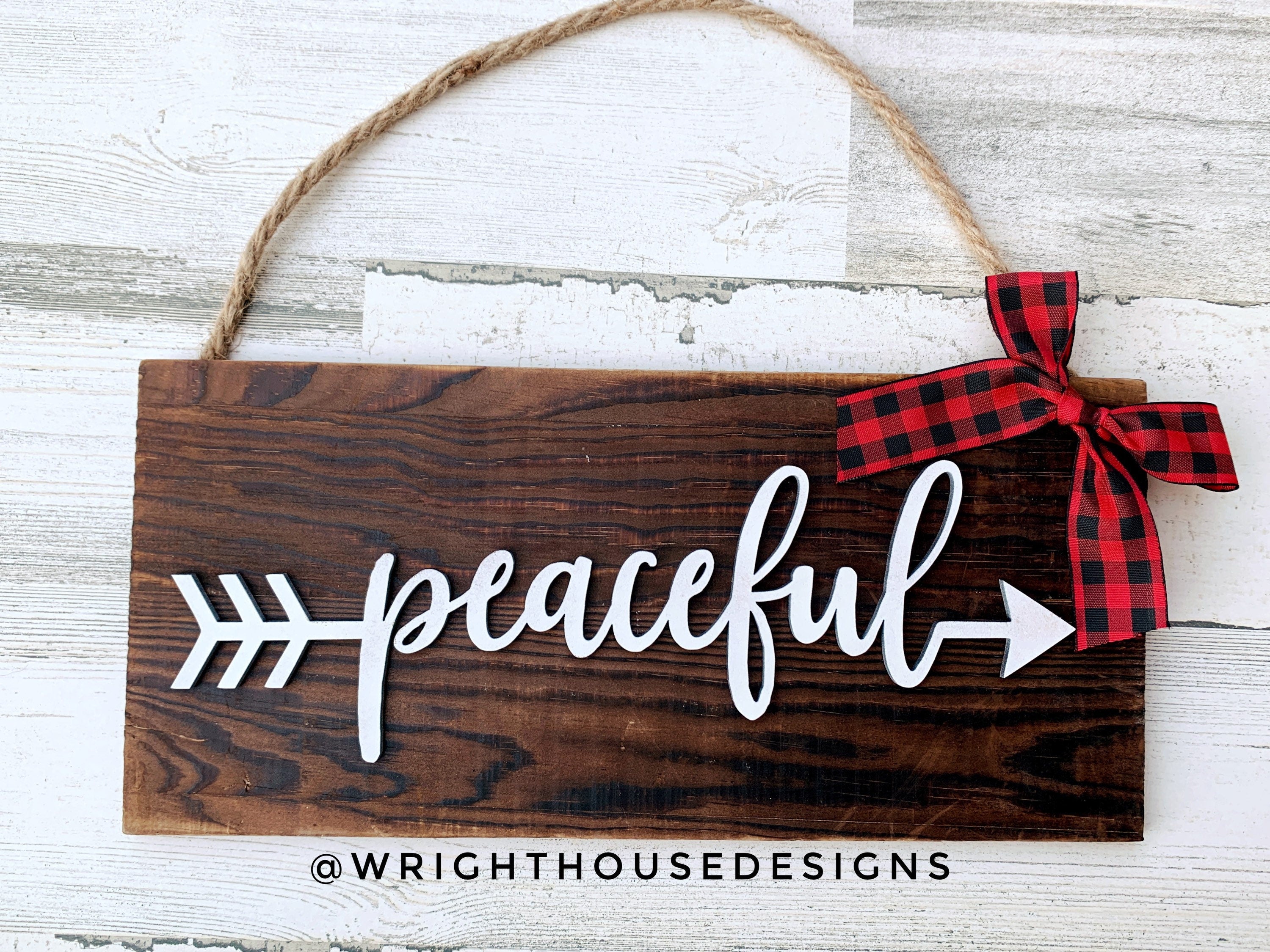 Peaceful Arrow Word Art - Rustic Farmhouse - Reclaimed Pallet Plank Board Sign - Wooden Wall Art - Bookshelf Decor and She Shed Signs
