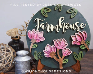 DIGITAL FILE - Magnolia Farmhouse Florals - Welcome - Farmhouse - Spring Floral Round - Files for Sign Making - SVG Cut File For Glowforge