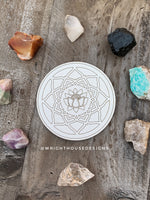 Load image into Gallery viewer, Lotus Flower Mandala - Wood Crystal Grid - Coaster - Coffee and Tea - Yoga and Meditation Guide

