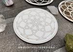 Load image into Gallery viewer, Seed of Life - Flower of Life - Wood Crystal Grid - Coaster - Coffee and Tea - Yoga and Meditation Guide

