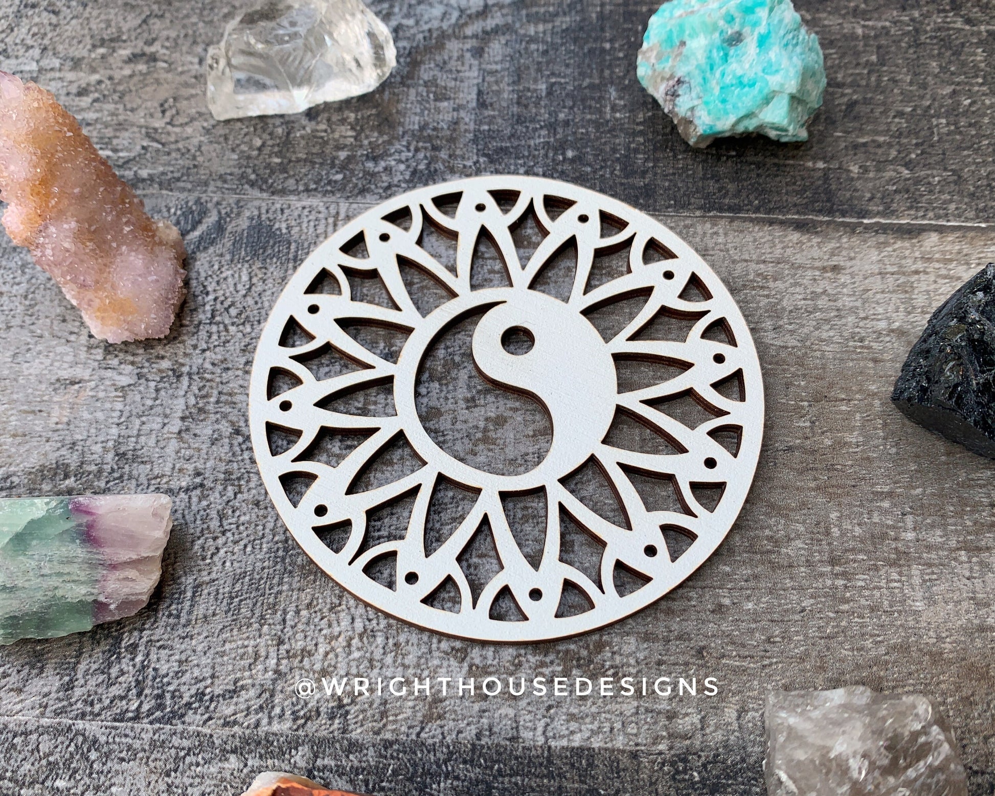 Yin Yang Mandala - Wood Crystal Grid - Coaster - Coffee and Tea - Yoga and Meditation Guide