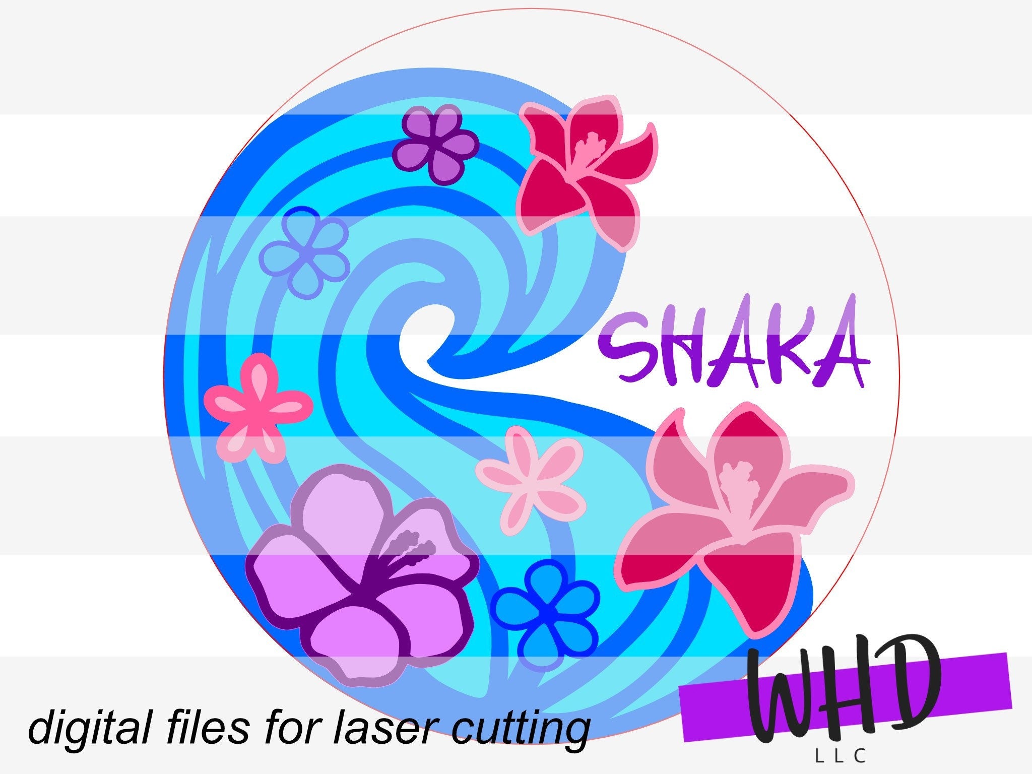 DIGITAL FILE - Shaka Tropical Waves - Floral Round - Files for Sign Making - SVG Cut File For Glowforge