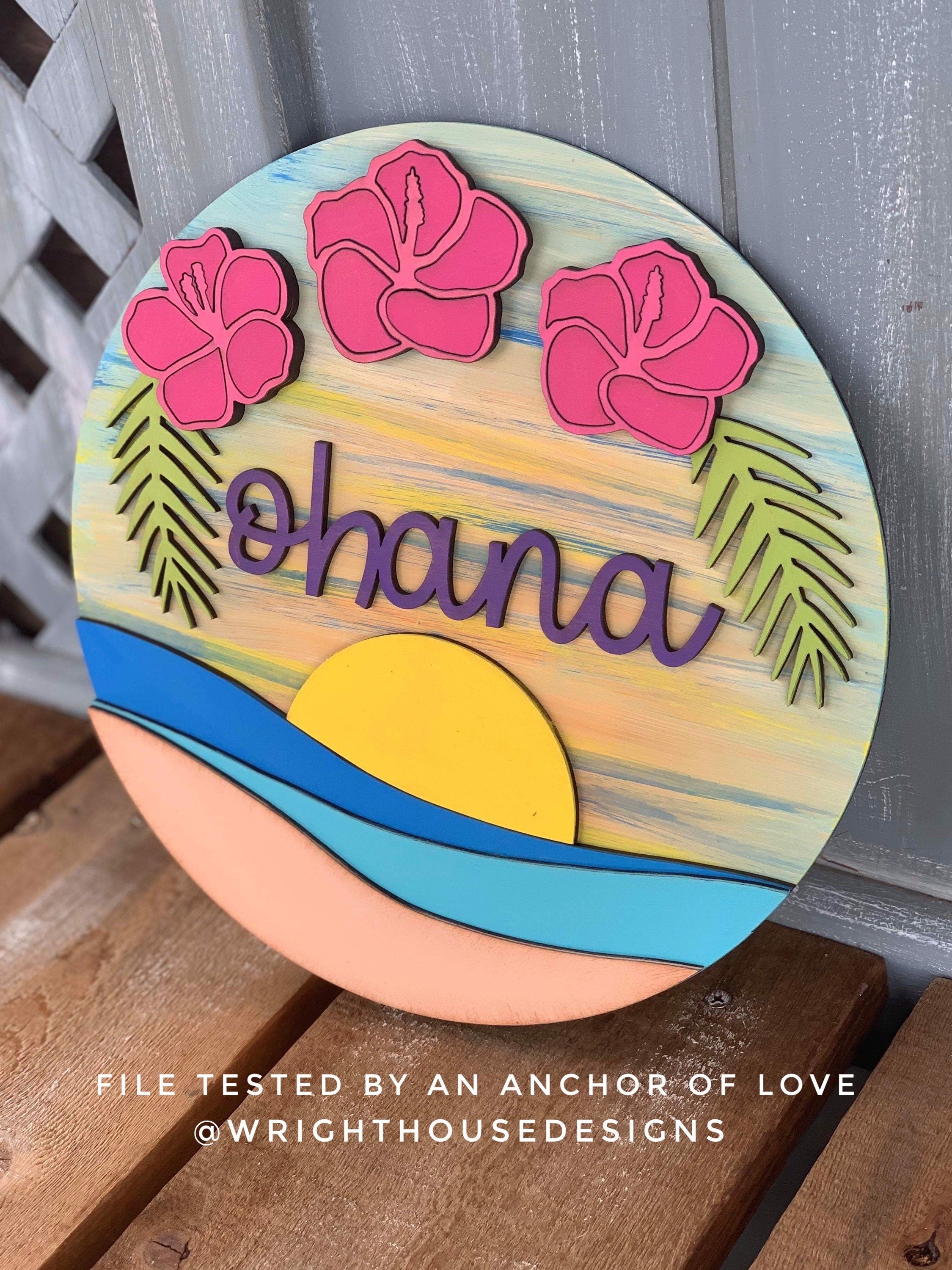 DIGITAL FILE - Ohana Hibiscus Sunset - Summer Tropical Floral Round - Files for Sign Making - SVG Cut File For Glowforge