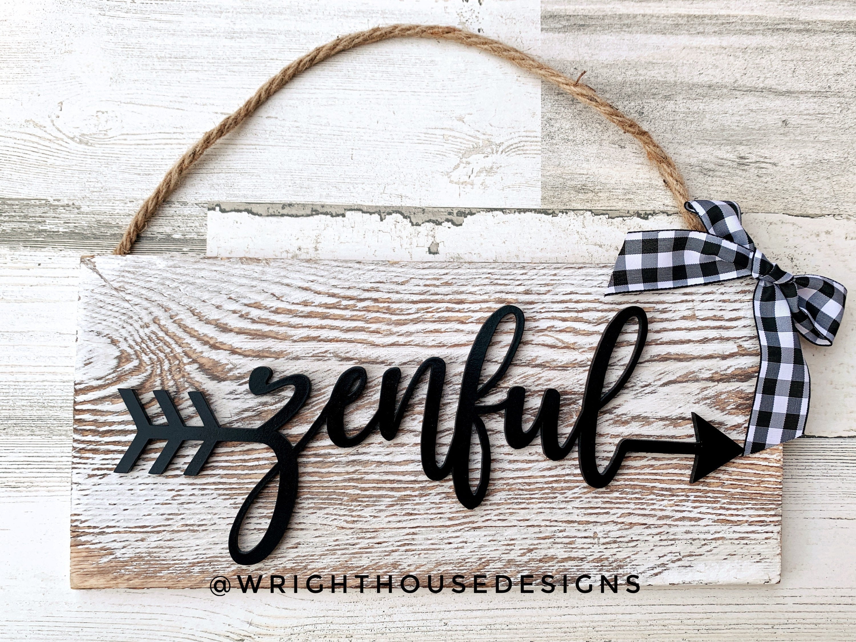 Zenful Arrow Word Art - Rustic Farmhouse - Whitewash Reclaimed Wood Plank Board Sign - Wooden Wall Art - Home Decor and She Shed Signs