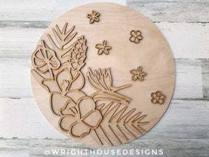 DIGITAL FILE - Hibiscus, Lily, Birds of Paradise - Intermediate Tropical Floral Round - Files for Sign Making - SVG Cut File For Glowforge