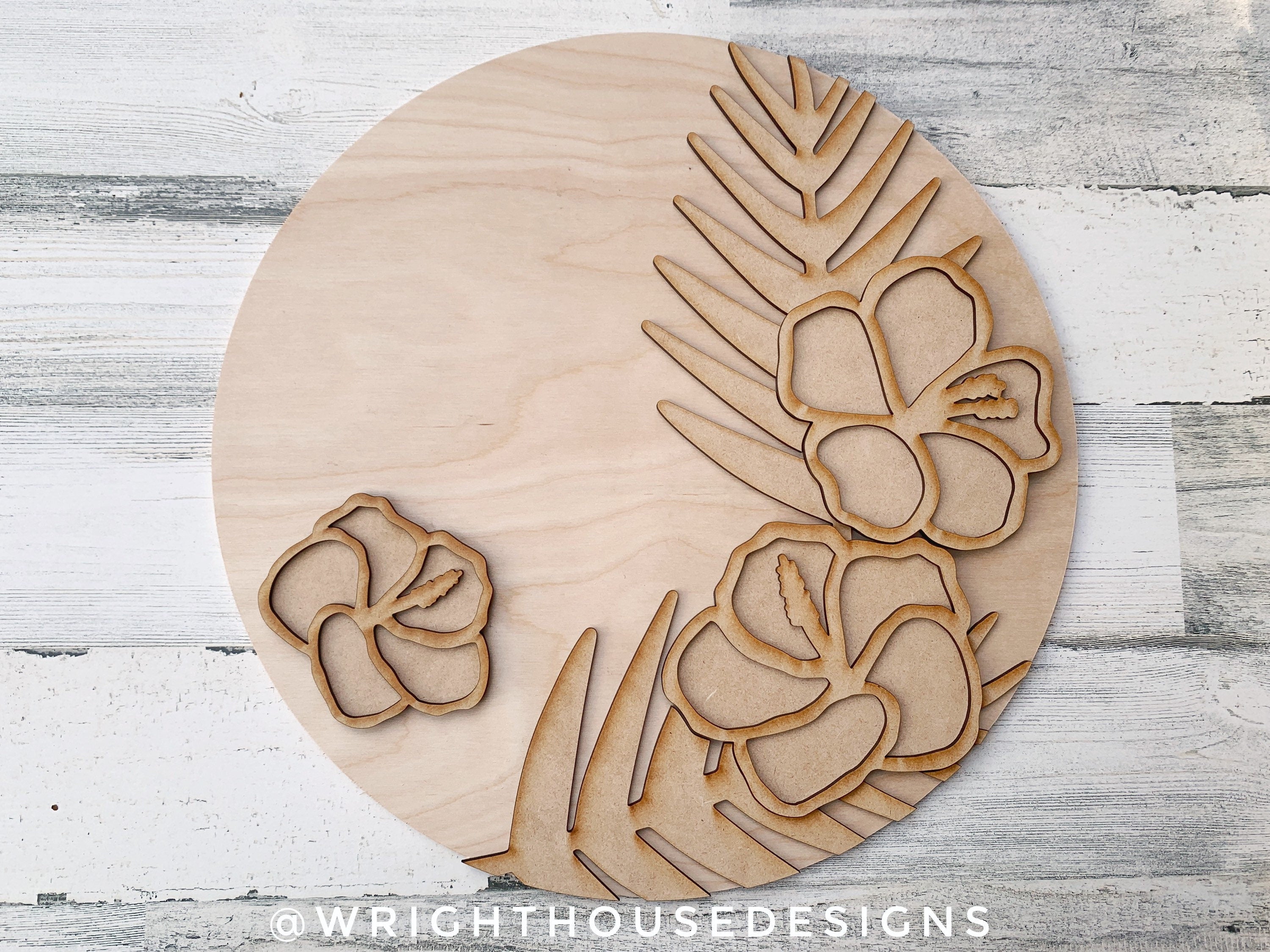 DIGITAL FILE - Tropical Hibiscus Palms - Floral Round - Files for Sign Making - SVG Cut File For Glowforge