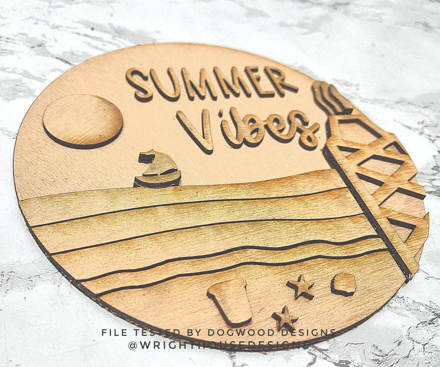 Summer Vibes Tiki Bonfire Beach Door Hanger Round - Sign Making and DIY Kits - Cut File For Glowforge Lasers - Digital SVG File