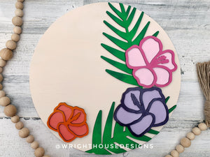 DIGITAL FILE - Tropical Hibiscus Palms - Floral Round - Files for Sign Making - SVG Cut File For Glowforge