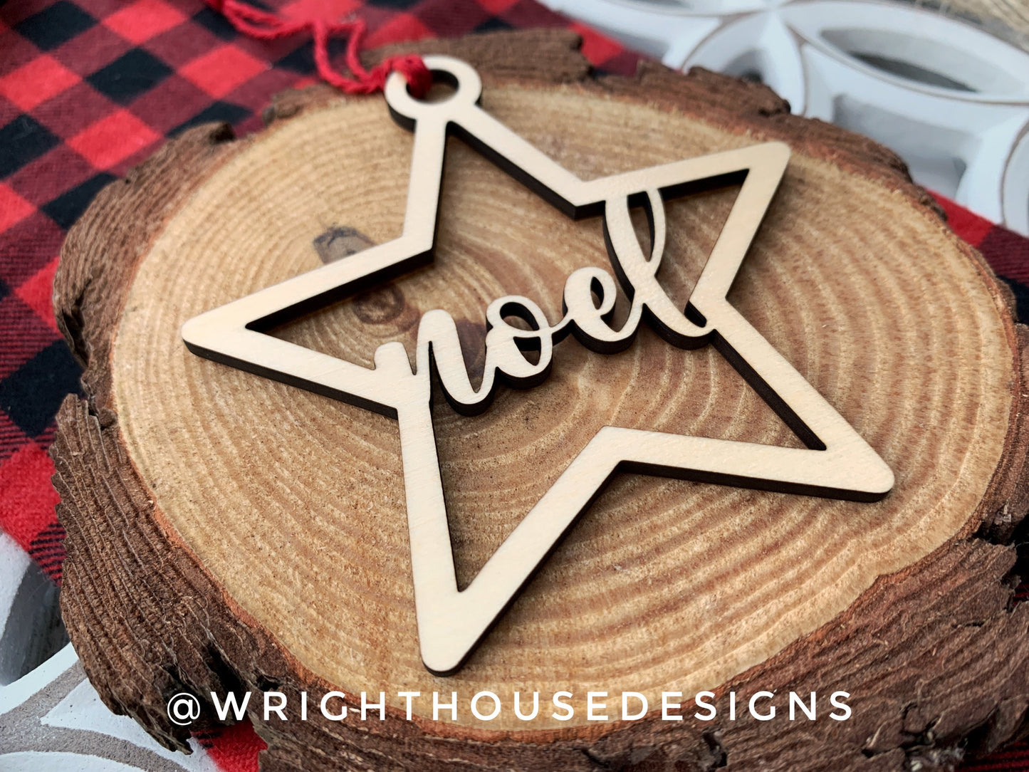 Noel Wooden Star - Christmas Tree Ornament - Laser Cut - Stocking Stuffer - Present Tag - Gift Wrapping Accessory
