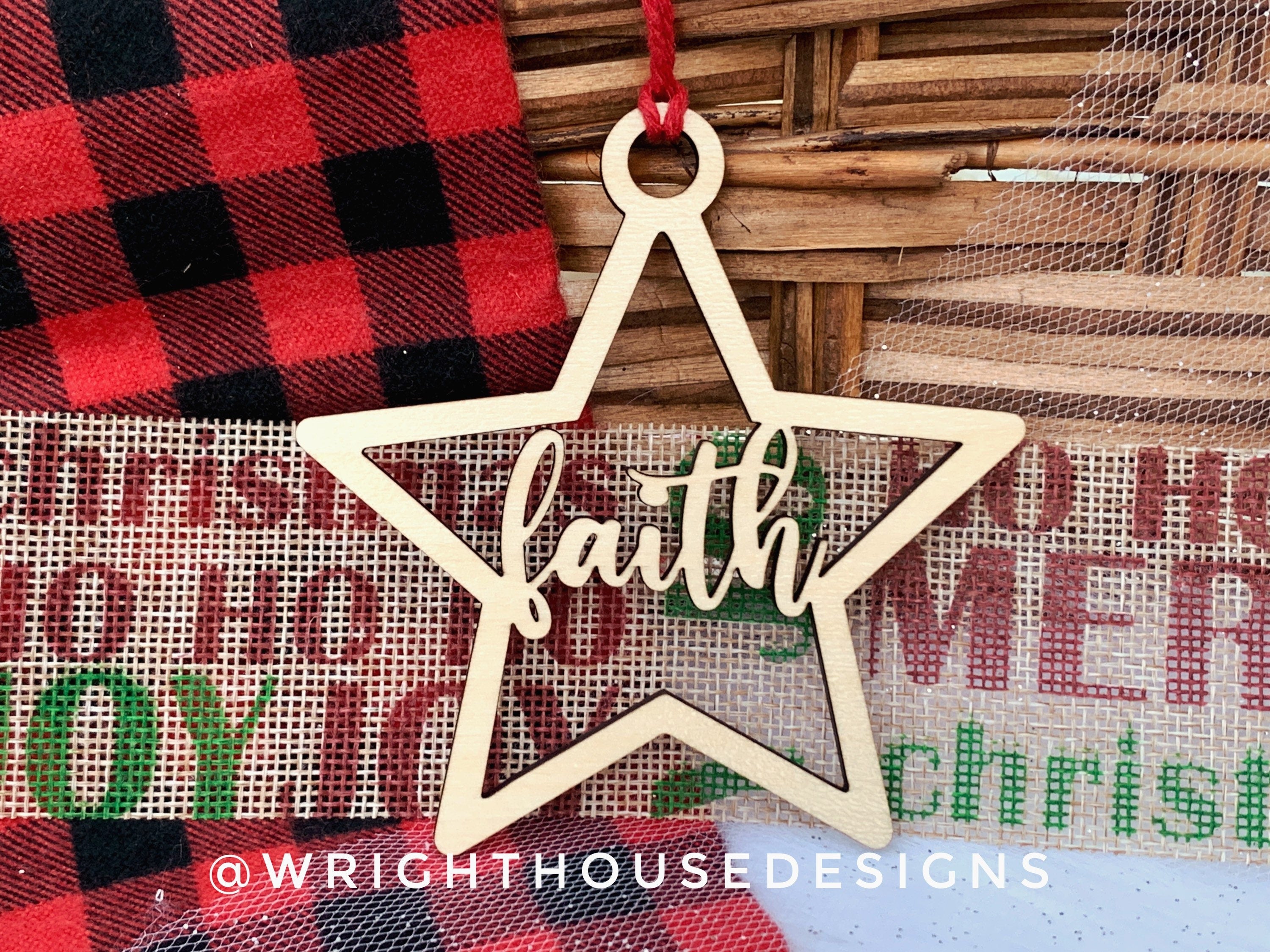 Faith Wooden Star - Christmas Tree Ornament - Laser Cut - Stocking Stuffer - Present Tag - Gift Wrapping Accessory