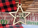 Load image into Gallery viewer, Faith Wooden Star - Christmas Tree Ornament - Laser Cut - Stocking Stuffer - Present Tag - Gift Wrapping Accessory
