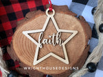 Load image into Gallery viewer, Faith Wooden Star - Christmas Tree Ornament - Laser Cut - Stocking Stuffer - Present Tag - Gift Wrapping Accessory
