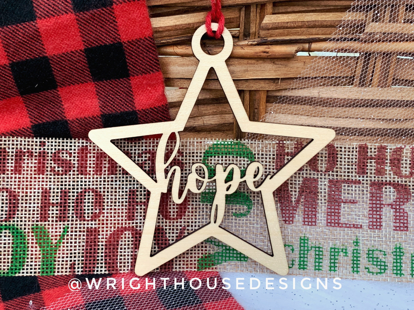 Hope Wooden Star - Christmas Tree Ornament - Laser Cut - Stocking Stuffer - Present Tag - Gift Wrapping Accessory