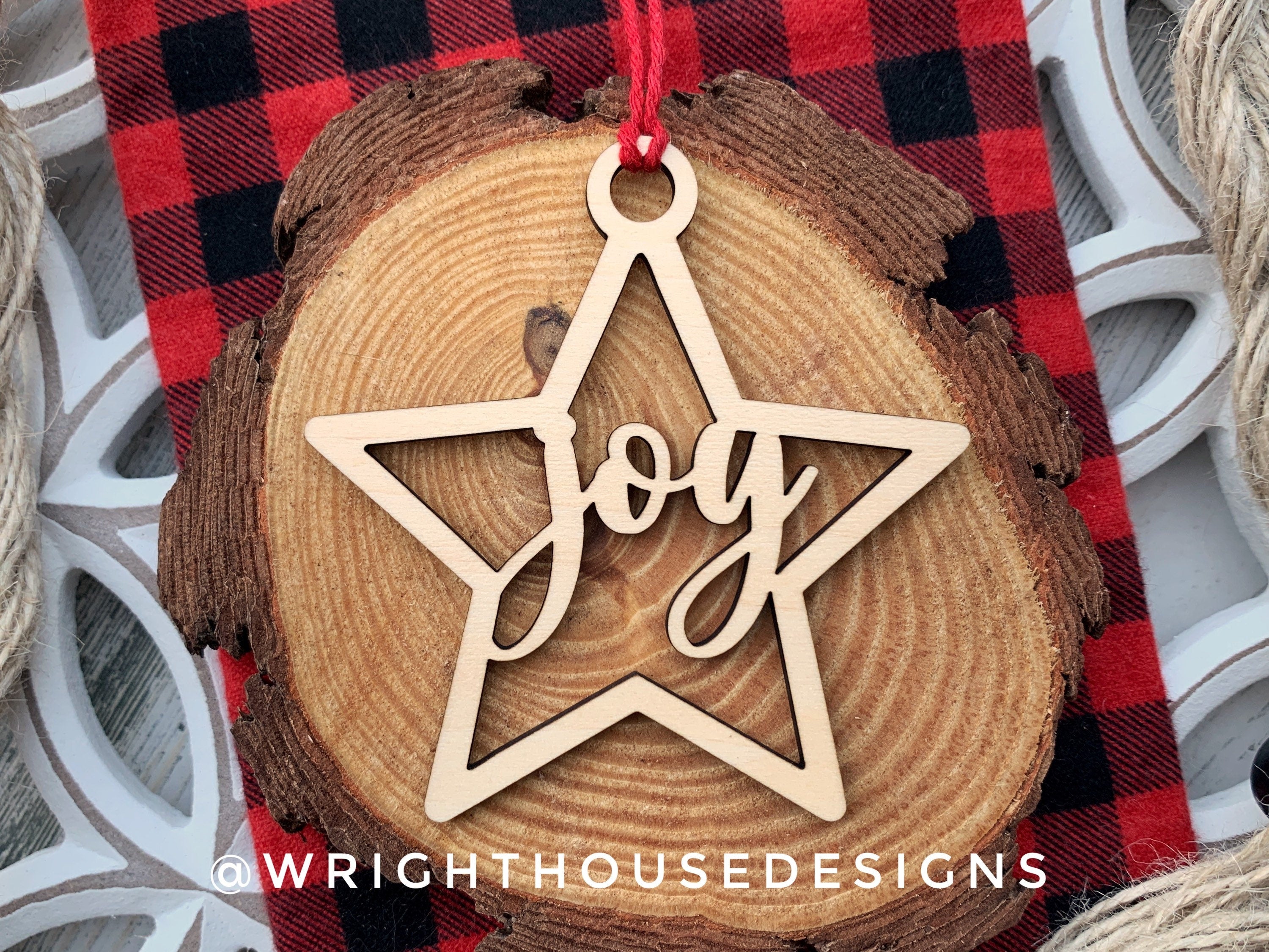 Joy Wooden Star - Christmas Tree Ornament - Laser Cut - Stocking Stuffer - Present Tag - Gift Wrapping Accessory