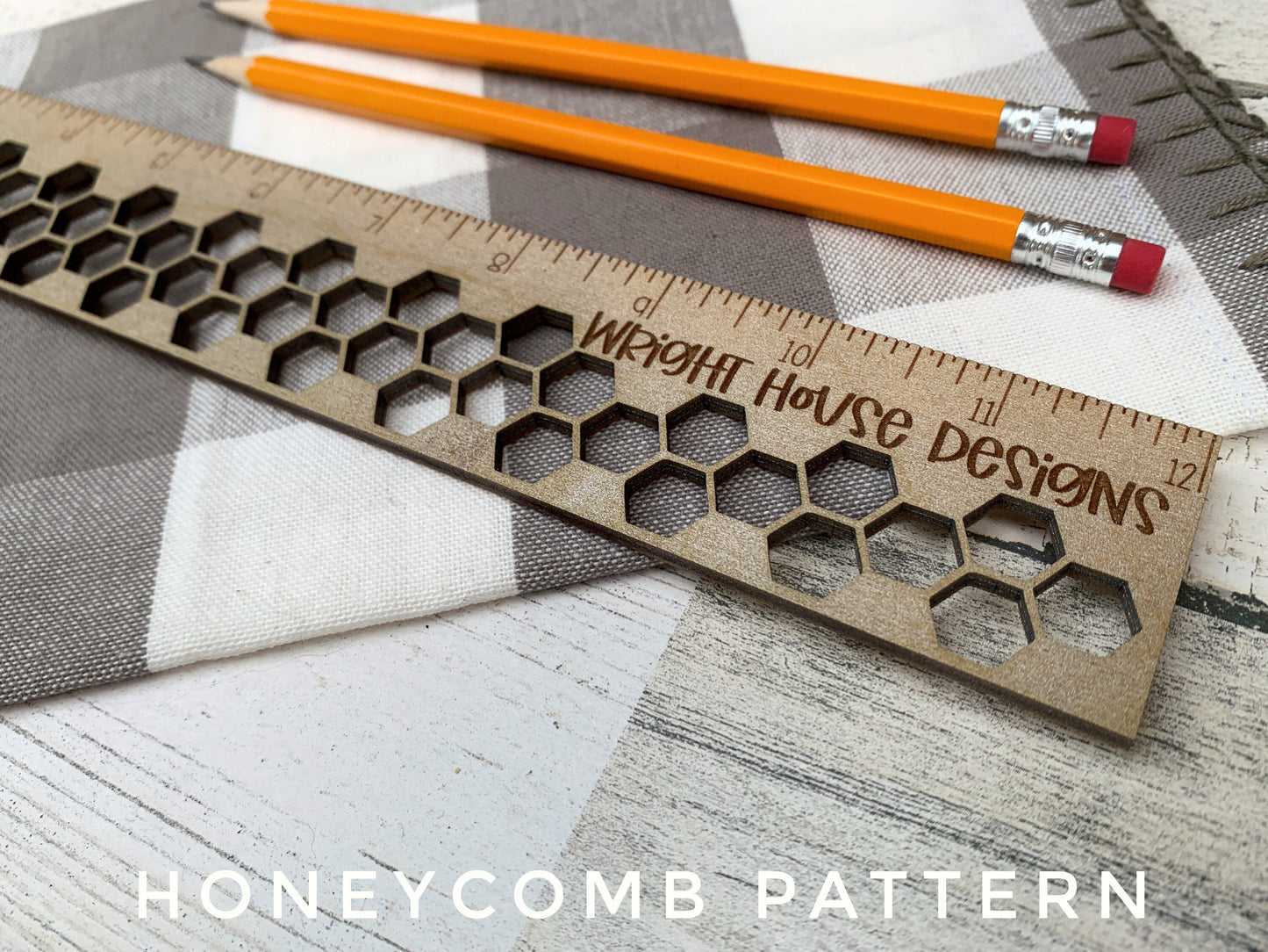 Wooden Laser Engraved Standard Ruler - Geometric Decorative Pattern - Personalized School and Office Supplies - Small Business Branding Tool