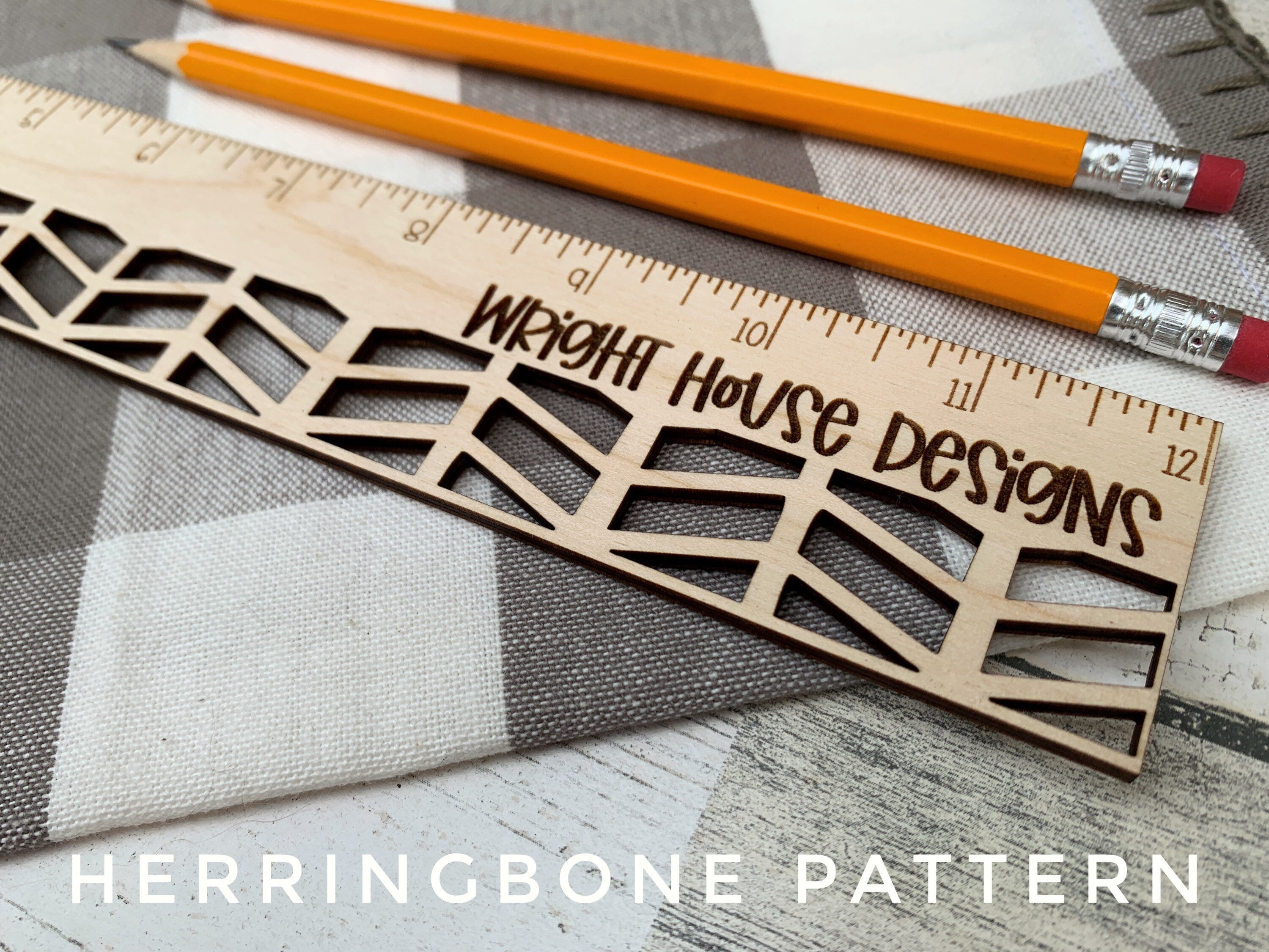Wooden Laser Engraved Standard Ruler - Geometric Decorative Pattern - Personalized School and Office Supplies - Small Business Branding Tool