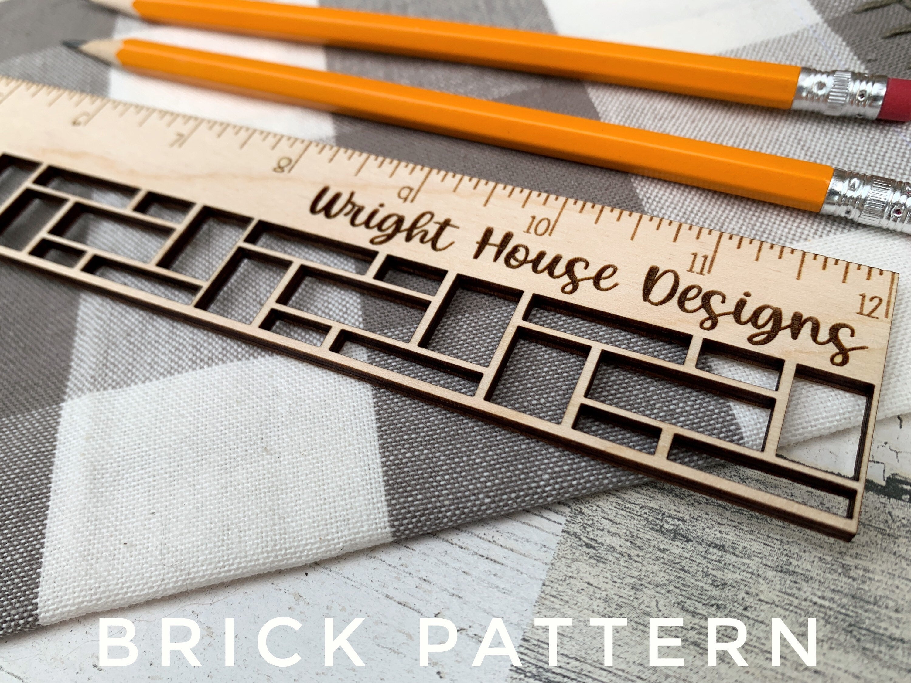 Wooden Laser Engraved Standard Ruler - Geometric Decorative Pattern - Personalized School and Office Supplies - Small Business Branding Tool