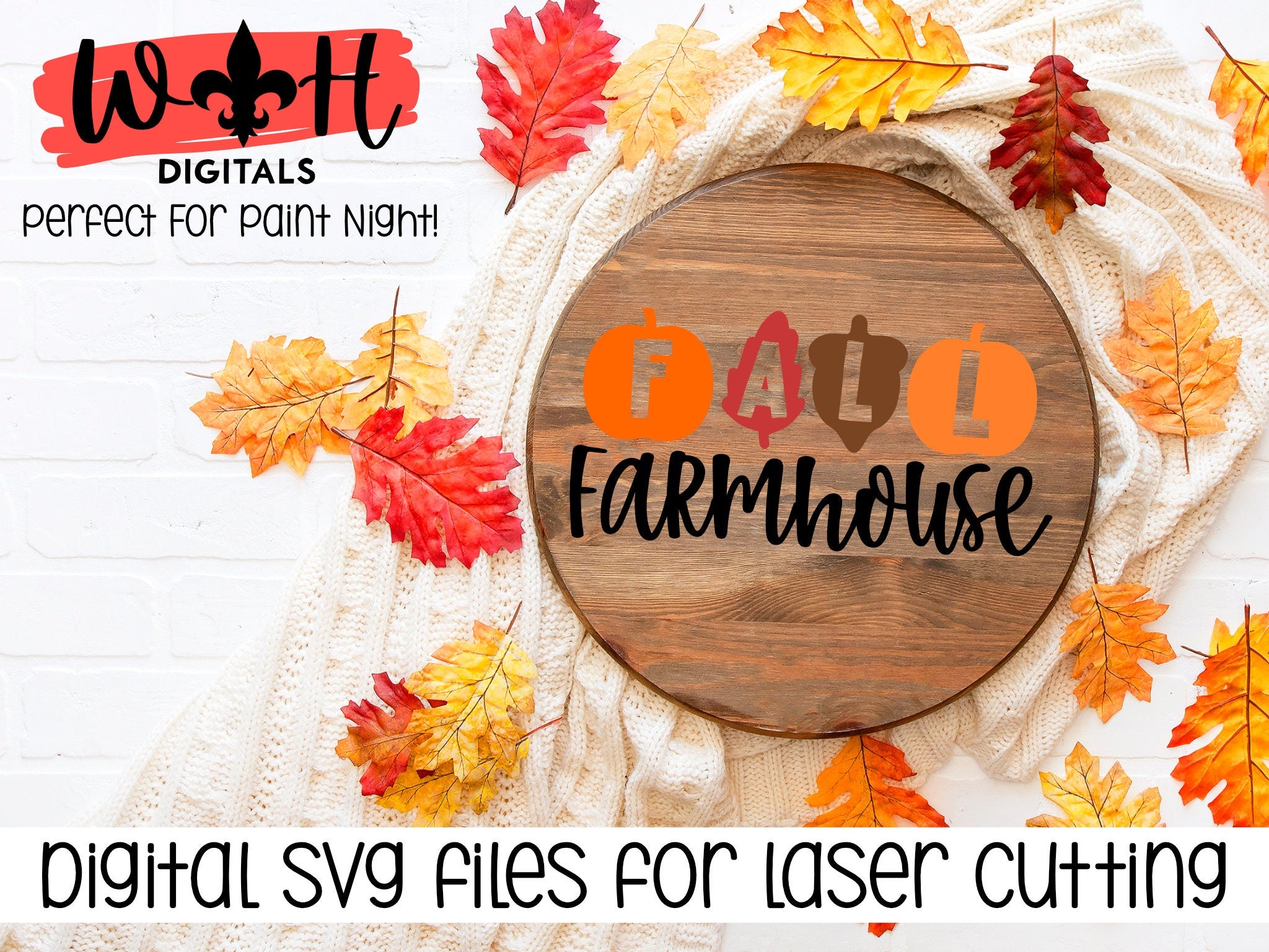 DIGITAL FILE - Fall Farmhouse - Pumpkin - Autumn Seasonal Round - Files for Sign Making - SVG Cut File For Glowforge