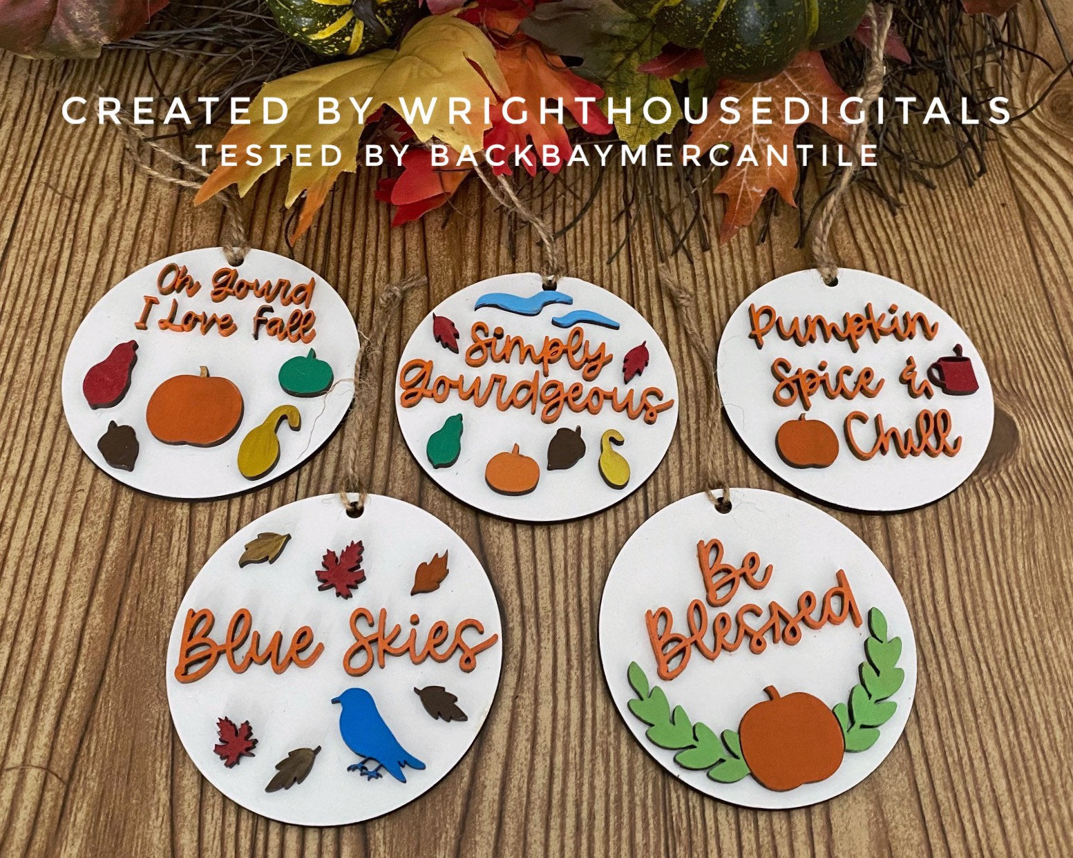 DIGITAL FILE - Autumn Icons - Shiplap Rustic Farmhouse - Fall Traditions Ornaments - SVG Cut File For Glowforge - Cut Files For Lasers