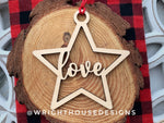 Load image into Gallery viewer, Love Wooden Star - Christmas Tree Ornament - Laser Cut - Stocking Stuffer - Present Tag - Gift Wrapping Accessory

