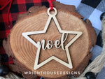 Load image into Gallery viewer, Noel Wooden Star - Christmas Tree Ornament - Laser Cut - Stocking Stuffer - Present Tag - Gift Wrapping Accessory
