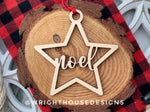 Load image into Gallery viewer, Noel Wooden Star - Christmas Tree Ornament - Laser Cut - Stocking Stuffer - Present Tag - Gift Wrapping Accessory
